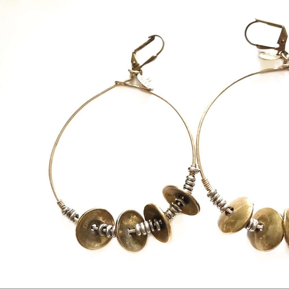 DOUBLE HAPPINESS Dangle Hoop Two Tone Earrings - Picture 3 of 6